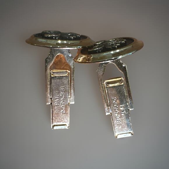 Vintage 1950 Stagecoach Black Gold Hollywood Regency MCM Cuff Links Cufflinks - Picture 3 of 3